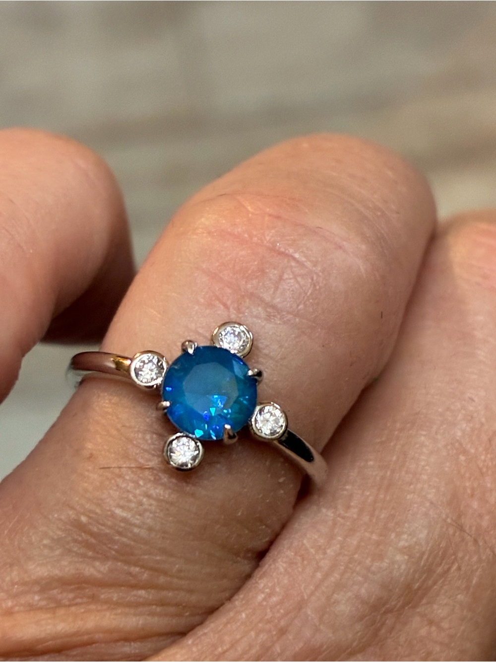 Ring Bomb Party 2272 Sterling Silver Lab Created Rainbow Aquamarine size 6